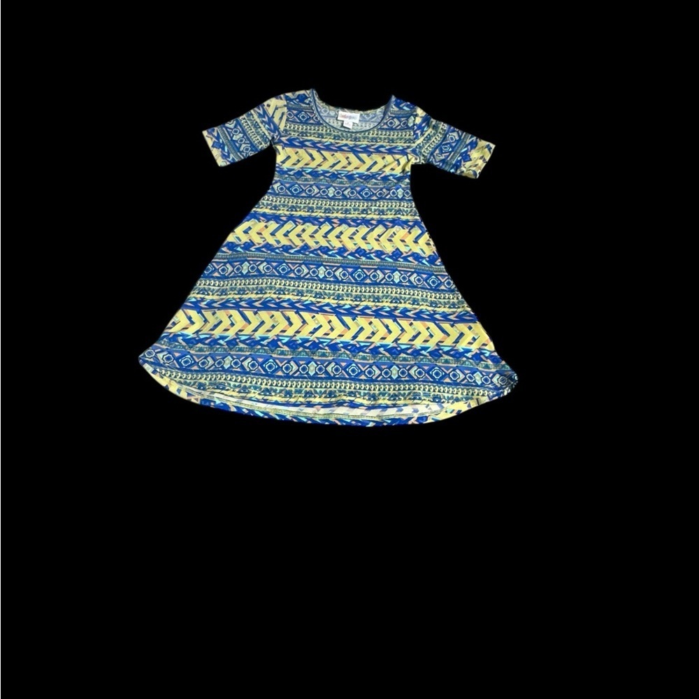 LuLaRoe Kids Dress with Blue and Yellow Patterns